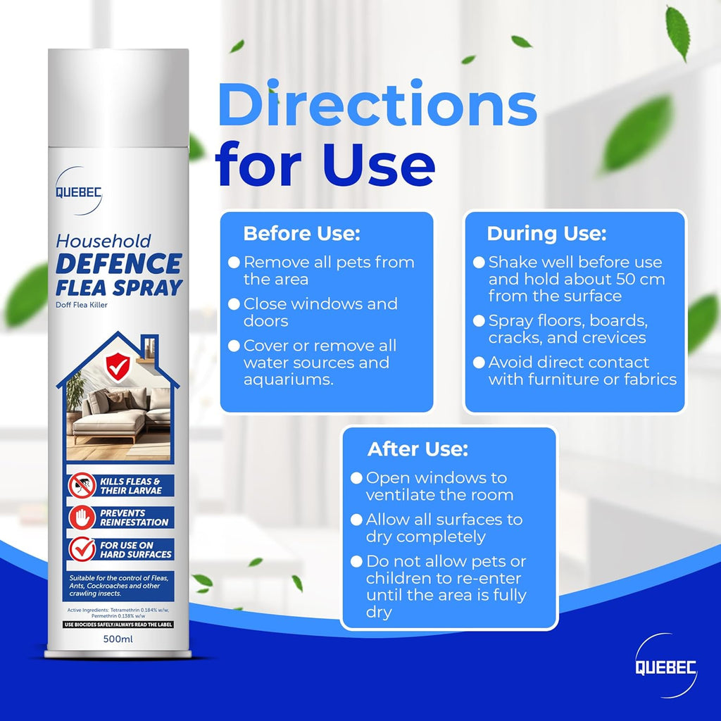 Quebec Household Flea Spray 500ml – Long-Lasting Indoor Pest Control